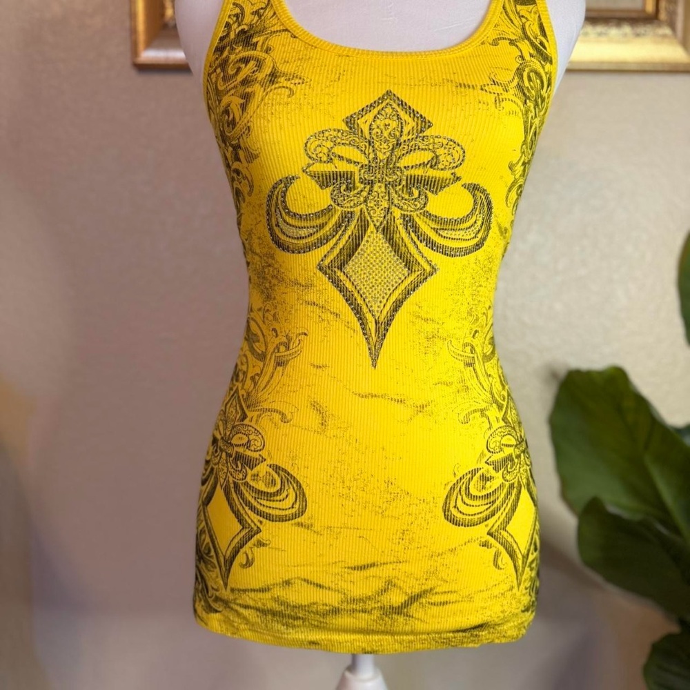 Vintage Y2K Deadstock Grunge Bedazzled Fleur de Lis Tank Top - Picture 3 of 8